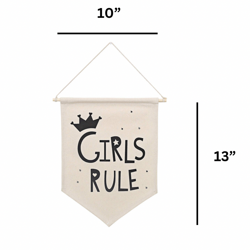 Girls Rule Wall Banner | Nursery Wall Flag Banner | Girl Nursery | Playroom Decor