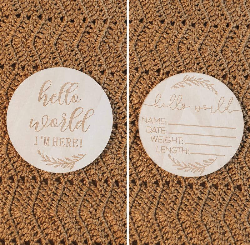 Hello World Disc | Baby Announcement Sign