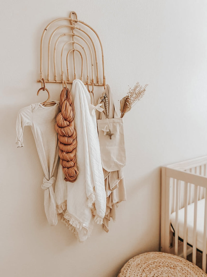 Nursery Hooks For Kids Room Rattan Boho Rainbow Wall Hooks Oak And